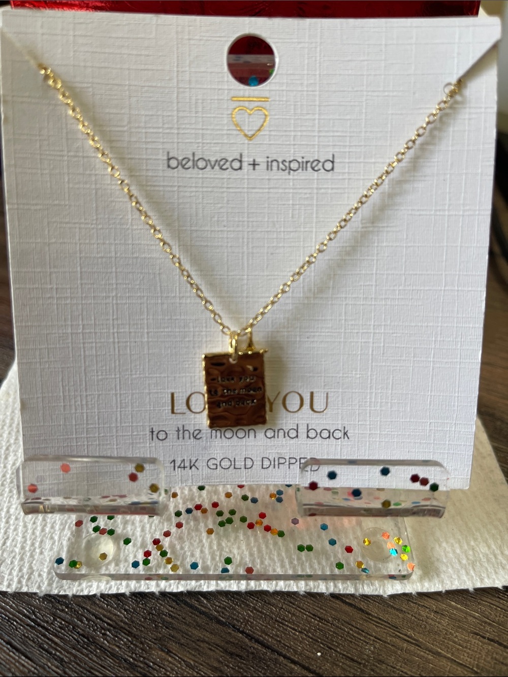 “Love You To The Moon & Back” gold-Tone Rectangular Pendant Necklace